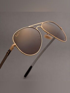 Ray-Ban Chromance Aviator Sunglasses Gold Brown Polarized Carbon Fiber RB8317CH